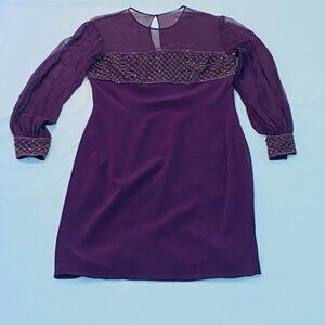 Vintage Black Tie Olga Cassini beaded cocktail dress, Size 12, wine, knee length